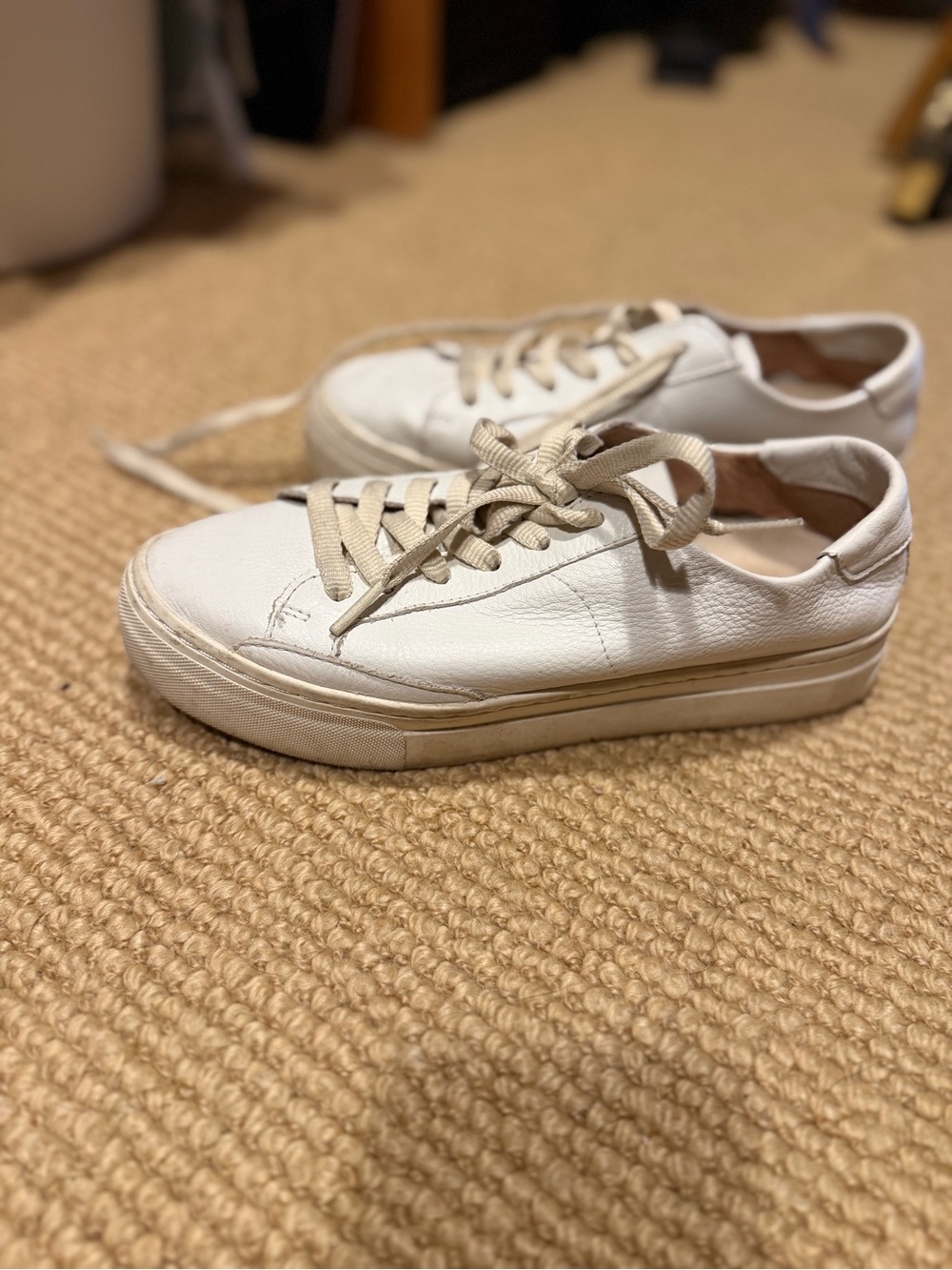 Soludos Cream and White Low-Top Sneakers with Tan Laces